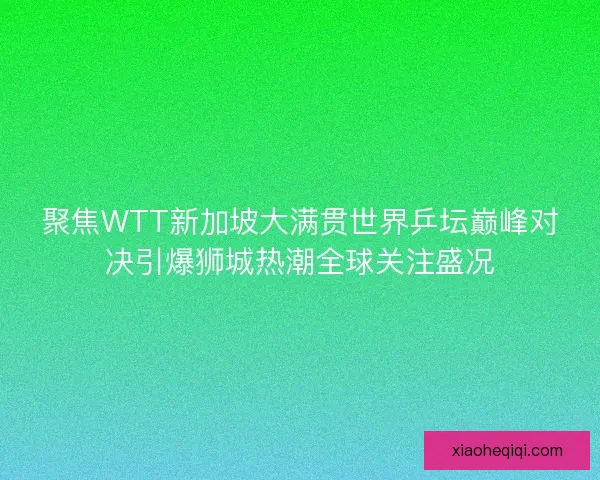 聚焦WTT新加坡大满贯世界乒坛巅峰对决引爆狮城热潮全球关注盛况